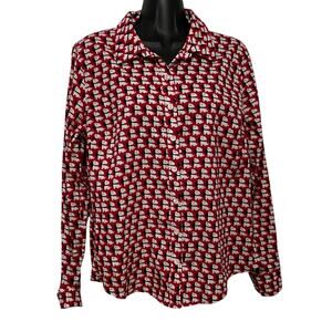 Crown & Ivy Womens Blouse Size Medium Red Long Sleeve Button Up Scottie Dog